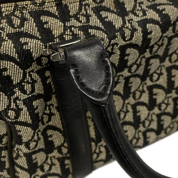 Auth DIOR/ChristianDior Trotteur - Dark Navy Cream Jacquard Leather Handbag - Picture 12 of 16